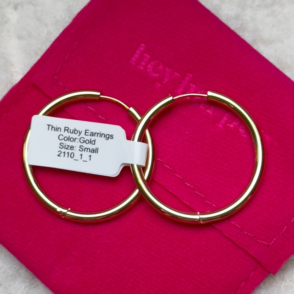 Hey Harper Thin Ruby Gold Hoop Earrings